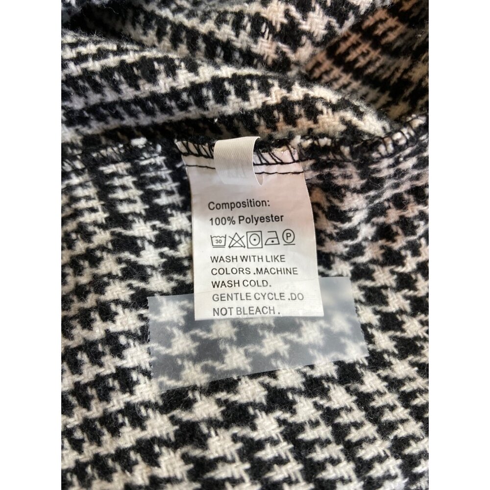 Womens Houndstooth Plaid Shacket Black White Checkered Button Front Retro Glam - Picture 4 of 8